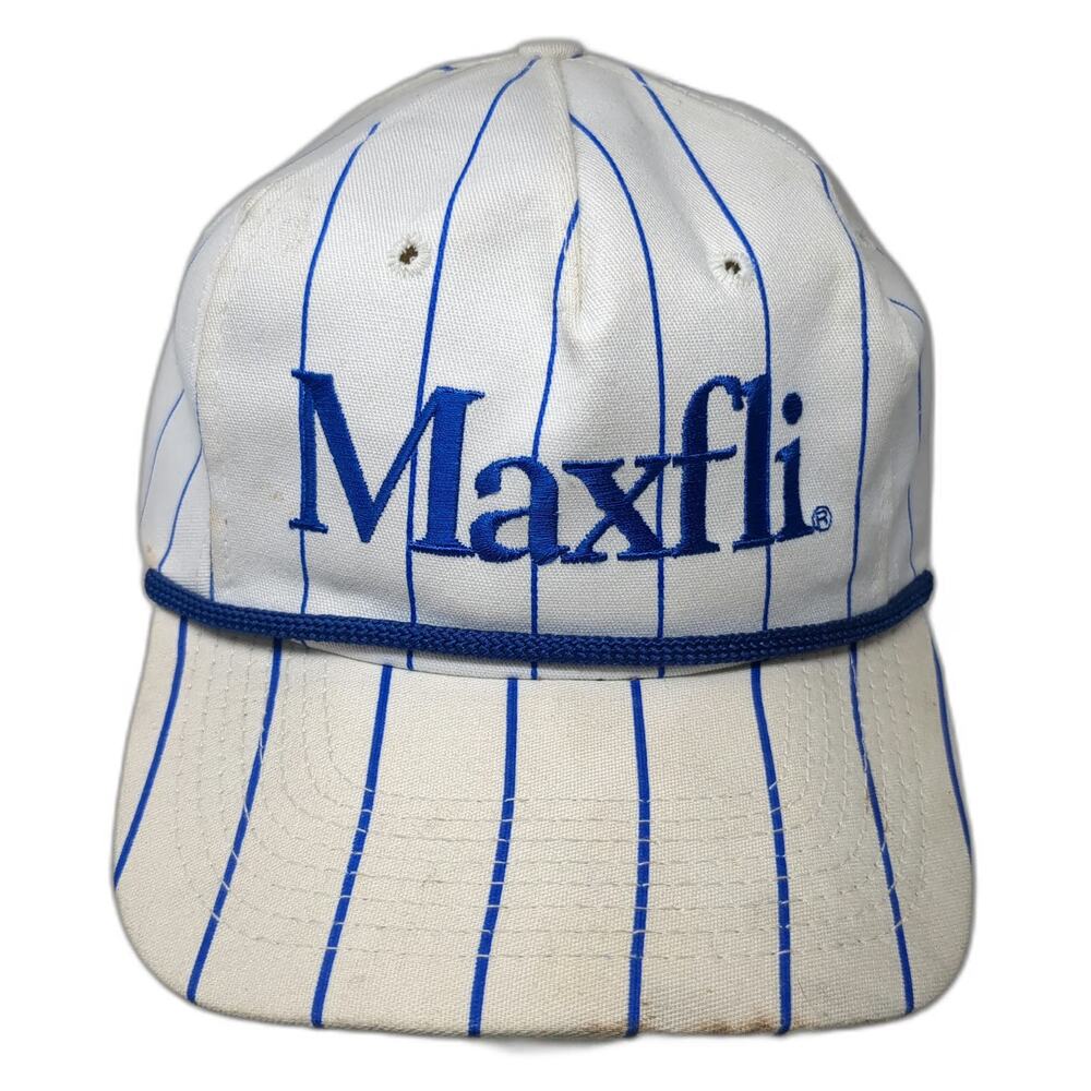 Maxfli 5 Panel Hat White Blue One Size Pinstripe Rope Golf Slideback Cotton USA